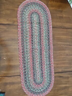 St. Nicholas Square Red Green Braided Table Runner